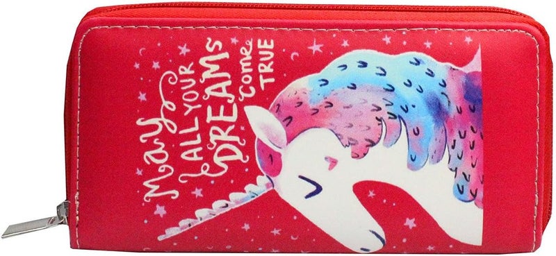MayeBridge Timlee Cute Rainbow Unicorn Long Wallets Long Purse Women Unicorn Wallets For Girls Kids (Red) - Image 2